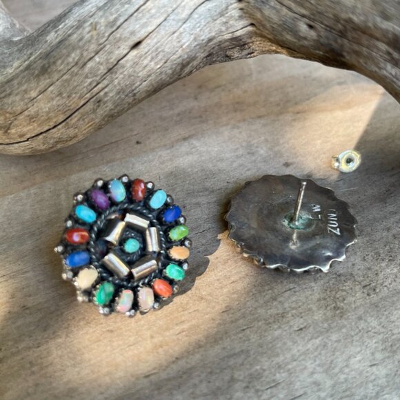 RARE Lorraine Waatsa Zuni Cluster Earrings Vintage Signed - Picture 5 of 8